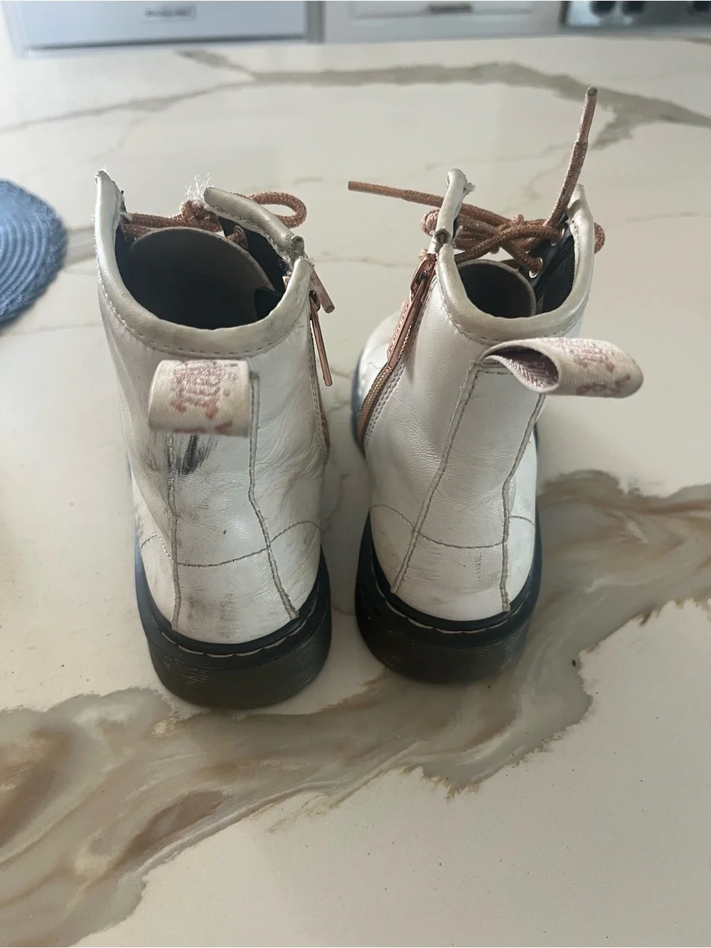 Dr. Martens Kids White Boots with Rose Gold Laces